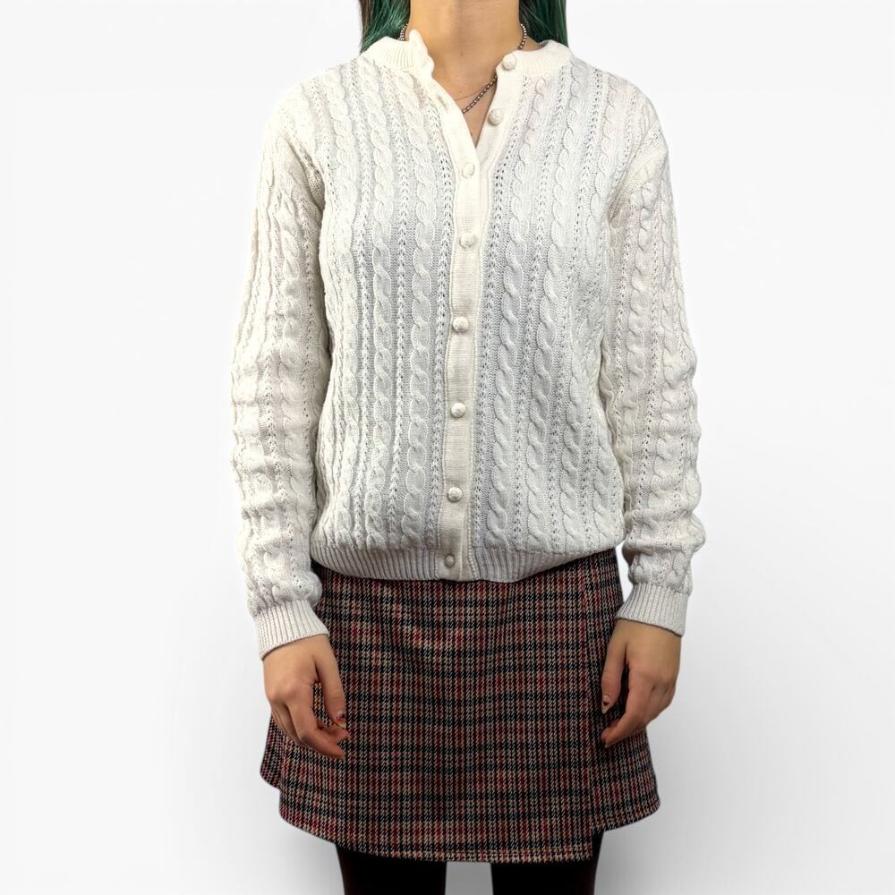 Vintage Cream Cable Knit Dainty Coquette Ballet Cardigan Sz Small
